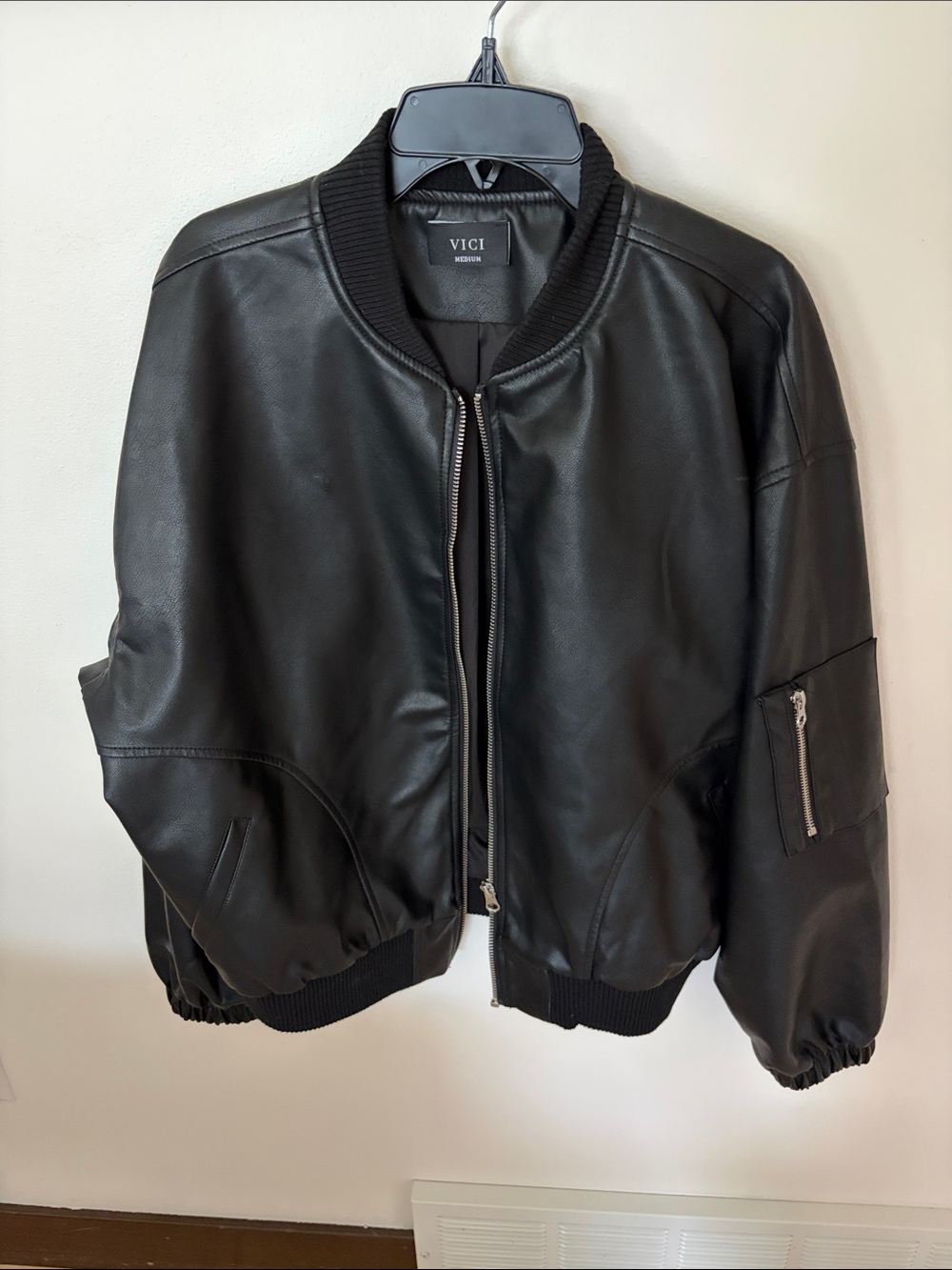 VICI Black Faux Leather Bomber Jacket